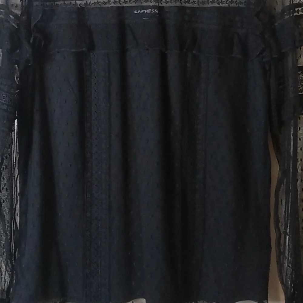 Express NWOT Sheer Blouse Black Med Beauty! Perfect 🖤 - Picture 2 of 4